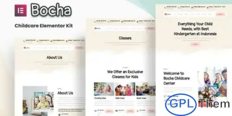 Bocha – Childcare Elementor Template Kit Bocha is a beautifully crafted Childcare Elementor Template Kit designed for creating professional websites for kindergartens, playgroups, daycare centers, child education services, and children-focused businesses.