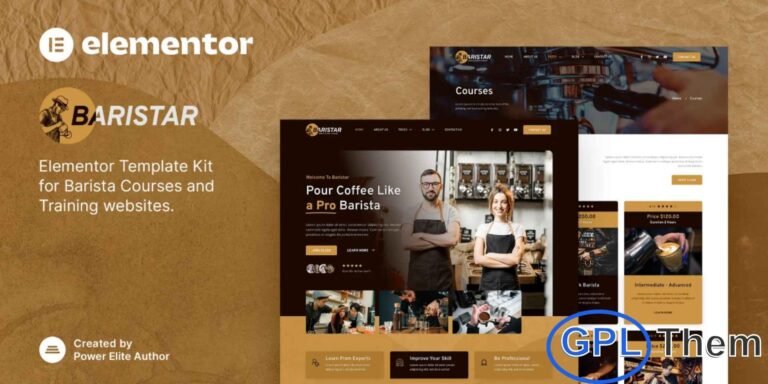 Baristar – Barista Courses & Training Elementor Template Kit (SEO-Friendly Rewrite) Baristar is a modern and professional Elementor Template Kit designed for barista schools, coffee training centers, coffee shops, and related businesses. With a clean and stylish layout, this template kit allows you to create a fully responsive WordPress website that looks great on all devices.