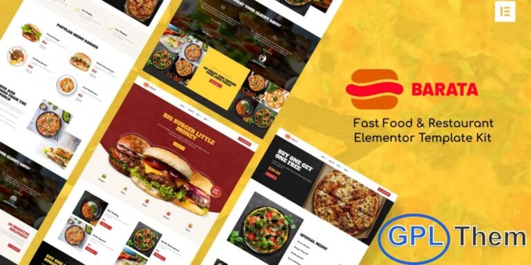 Barata – Fast Food & Burger Elementor Template Kit (SEO-Friendly Rewrite) Barata is a modern Elementor Template Kit designed for fast food restaurants, burger joints, cafes, and food delivery businesses. Featuring a collection of appetizing homepage layouts and versatile pre-designed elements, this kit helps you create a professional and engaging online presence.