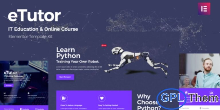eTutor – Education & Online Course Elementor Pro Template Kit eTutor is a modern and user-friendly Elementor Pro Template Kit designed to help you build professional websites for schools, online courses, coaching programs, and educational agencies. Built exclusively for the Elementor Page Builder, this kit provides ready-made page layouts that simplify the entire website creation process—no coding needed.
