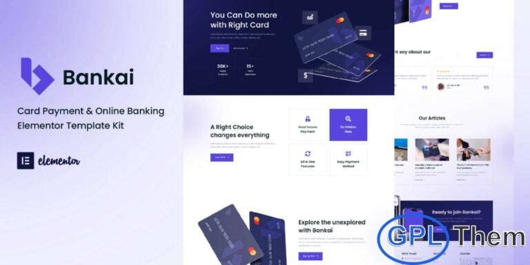 Bankai – Card Payment & Online Banking Elementor Template Kit (SEO-Friendly Rewrite) Bankai is a modern Elementor Template Kit designed for online banking, card payment platforms, financial services, loan providers, fintech apps, and related businesses. It offers a clean, professional, and user-friendly design that helps you showcase your services, products, or portfolio effectively.