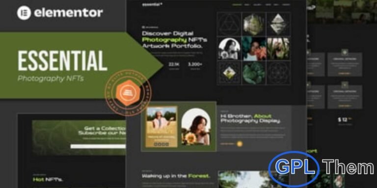 Essential – Photography NFT Portfolio Elementor Template Kit Essential is a modern and visually striking Photography NFT Portfolio Elementor Template Kit designed for creators who want to showcase their work with a professional edge. Perfect for photographers, NFT artists, digital creators, crypto art galleries, and creative portfolios, this kit offers a clean and stylish layout that highlights visuals beautifully.