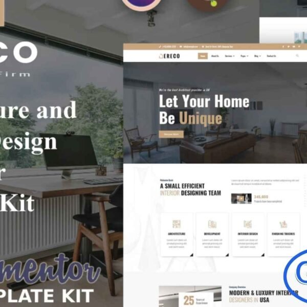 Ereco – Architecture & Interior Design Elementor Template Kit Ereco is a modern Elementor Template Kit crafted for architecture and interior design websites. Perfect for architects, interior designers, and design agencies, this kit allows you to create a professional website quickly and easily. Fully compatible with the free Hello Elementor theme, Ereco is easy to customize using the Elementor drag-and-drop builder.