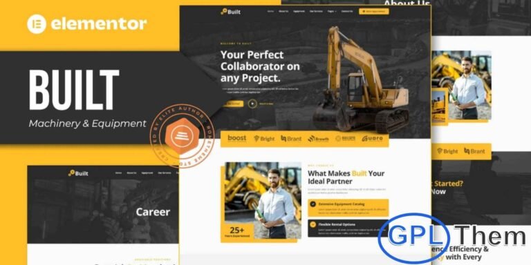 Equipzer – Machinery & Equipment Rentals Elementor Pro Template Kit Equipzer is a premium Elementor Pro Template Kit crafted for construction machinery and equipment rental companies. Designed with a modern and professional layout, it highlights your fleet, services, and expertise effectively.