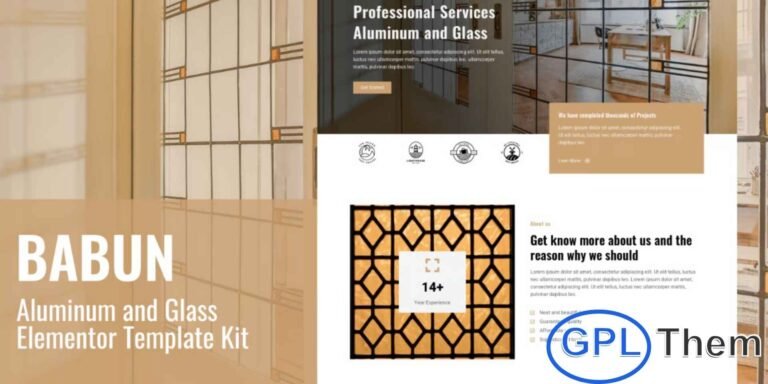 Babun – Aluminum and Glass Installation & Repair Services Elementor Template Kit Babun is a professional Elementor Template Kit designed for businesses offering aluminum and glass installation and repair services. Perfect for contractors, service companies, and independent professionals, this template kit helps showcase your services in a modern and professional way.