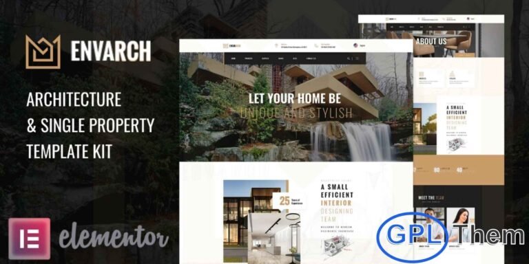 EnvArch – Architecture & Single Property Elementor Template Kit EnvArch is a modern and professional Elementor Template Kit crafted for architecture firms, real estate agencies, and single property websites. Ideal for interior design, home decor, furniture businesses, and building services, this kit offers a clean and creative design to showcase properties and projects effectively.
