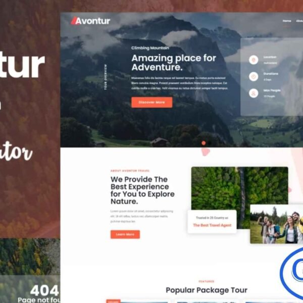 Avontur – Modern Tour & Travel Elementor Template Kit Avontur is a modern and creative Elementor Template Kit designed for travel agencies, tour operators, and adventure service websites. Featuring 12 pre-built templates with sleek, professional designs, it allows you to showcase tours, travel packages, and related services with ease.