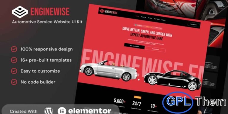 EngineWise – Automotive Service Elementor Template Kit EngineWise is a professional Elementor Template Kit tailored for car repair shops, auto service centers, and vehicle maintenance businesses. It features pre-designed sections for showcasing services, team members, pricing plans, and client testimonials.