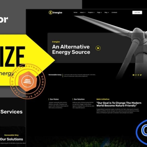 Energize – Solar & Renewable Energy Elementor Template Kit Energize is a modern Elementor Template Kit designed for solar, renewable energy, and eco-friendly businesses. Perfect for energy companies, wind and hydro power providers, and green technology projects, this kit features a fully responsive and customizable design with a dark, professional style.