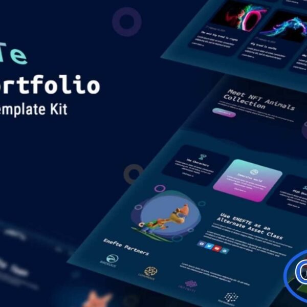 Enefte – NFT Portfolio Elementor Template Kit Enefte is a modern Elementor Template Kit designed for creating professional NFT portfolio websites. Perfect for artists, crypto enthusiasts, and NFT collectors, this kit features a fully responsive and easy-to-customize design using free Elementor elements.