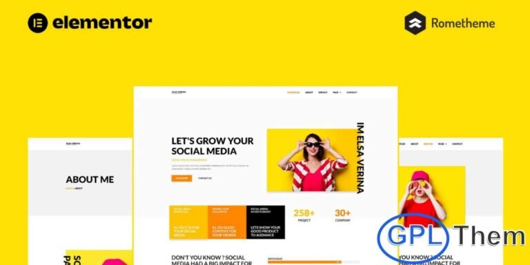 Elsa – Social Media Marketing & Management Elementor Pro Template Kit Elsa is a modern Elementor Full Site Template Kit crafted for social media marketing agencies, portfolio showcases, and management services. This kit offers a fully responsive and professional design, making it easy to highlight your services, team, and client success stories.