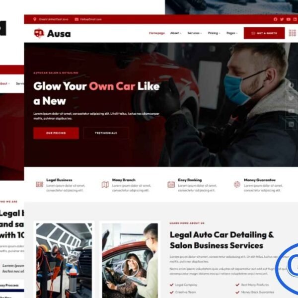 Ausa – Autocar Salon & Detailing Services Elementor Template Kit Ausa is a professional Elementor Template Kit designed for autocar salons, car detailing services, and automotive care businesses. Featuring a clean and modern design, this kit is perfect for showcasing your services, team, and special offers. Compatible with the free version of Elementor, Ausa allows you to easily customize layouts, colors, fonts, and content using the intuitive drag-and-drop builder.