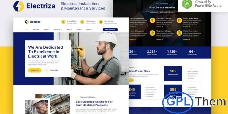 Electriza – Electrical Installation & Maintenance Services Elementor Template Kit Electriza is a modern and professional Elementor Template Kit tailored for electrical installation and maintenance service providers. Perfect for electricians, handyman services, HVAC and air conditioning specialists, home improvement, and general maintenance businesses.