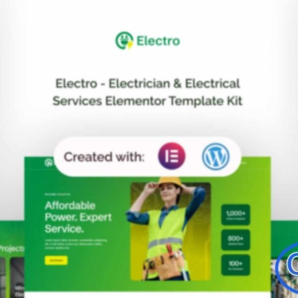 Electo – Electricity Services Elementor Template Kit Electo is a modern and responsive Elementor Template Kit designed specifically for electricity service providers, including electricians, power solution companies, and maintenance services. Built with Elementor Page Builder, this kit allows you to quickly create a professional WordPress website with no coding required.