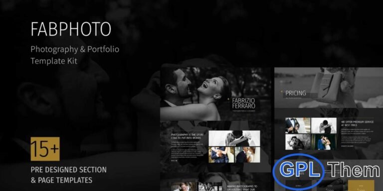 FabPhoto – Photography & Portfolio Elementor Template Kit FabPhoto is an elegant and premium Elementor Template Kit designed for photographers, fashion portfolios, and professional photo galleries. With its classic aesthetic and refined layout, this kit helps you create a visually stunning website that showcases your work with a luxurious and timeless feel.