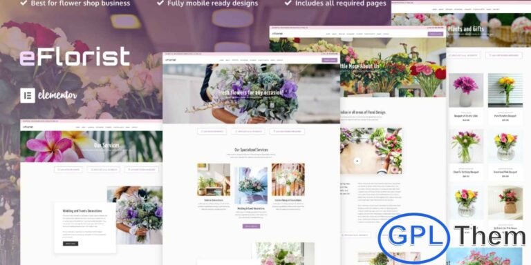 eFlorist – Flower Boutique & Decoration Elementor Template Kit eFlorist is a stylish and modern Elementor Template Kit designed for businesses in the floral and decoration industry. Ideal for flower shops, florist boutiques, wedding decorators, and flower arrangement services, this template kit helps you create a visually appealing website that attracts customers and boosts engagement.