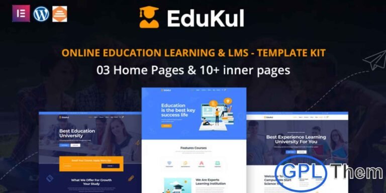 Edukul – Online Learning & Education Elementor Template Kit Edukul is a modern and fully responsive Elementor Template Kit designed for building professional online learning and education websites. Perfect for e-courses, schools, training programs, and educational platforms, this kit allows you to create engaging and user-friendly websites effortlessly.
