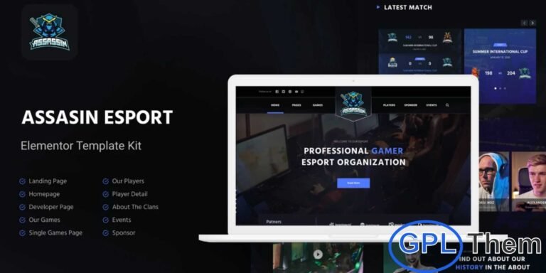 Assasin – eSport & Gaming Elementor Template Kit Assasin is a professional Elementor Template Kit designed for esports teams, gamers, streamers, gaming tournaments, online gaming platforms, live streams, and game studios. Featuring 10 carefully crafted, visually striking templates, Assasin allows you to create a modern and professional gaming website with ease.