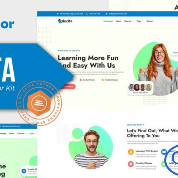 Educita – Education Elementor Template Kit Educita is a fully responsive and modern Elementor Template Kit designed for creating professional education websites. Ideal for online courses, offline courses, and educational institutions, this kit also includes portfolio layouts to showcase projects, achievements, or creative works with a polished and engaging design.