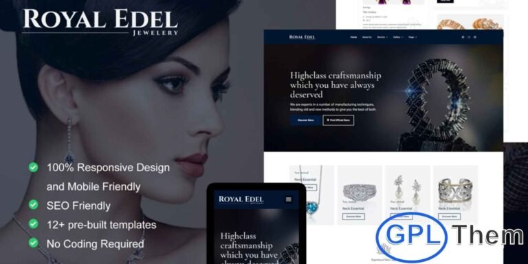 Edel – Luxury Jewelry Elementor Template Kit Edel is a premium Elementor Template Kit designed for luxury jewelry websites. With 12+ pre-built templates, it features a modern, elegant, and professional layout, perfect for showcasing custom jewelry collections or high-end luxury pieces.
