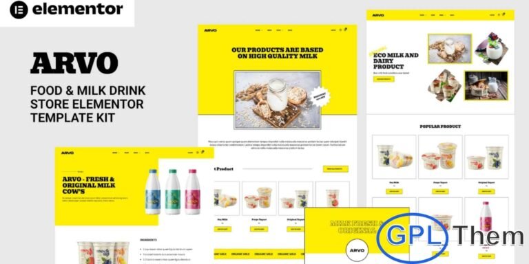 Arvo – Food & Milk Drink Store Elementor Template Kit Arvo is a modern and clean Elementor Template Kit designed for food shops, milk drink stores, beverage brands, and organic product retailers. Built using Elementor Pro and fully compatible with WooCommerce, this kit makes it easy to create a professional online store for your food and drink business.