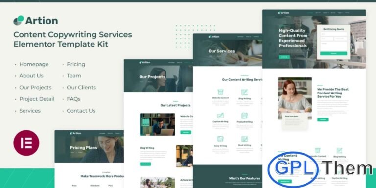 Artion – Content Copywriting Services Elementor Template Kit Artion is a modern and clean Elementor Template Kit crafted specifically for content writers, bloggers, authors, influencers, and professional copywriting service providers. With stylish layouts and a user-friendly structure, this kit helps you showcase your writing services, portfolios, and expertise effortlessly.