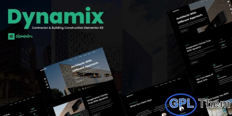 Dynamix – Architecture Elementor Template Kit Dynamix is a modern Elementor Template Kit designed for architecture firms, real estate agencies, and construction businesses. This template helps you showcase your projects, services, and professional expertise with a clean, contemporary design. Fully responsive and easy to customize with Elementor, Dynamix allows you to create a polished, user-friendly website that highlights your portfolio and attracts potential clients without any coding.