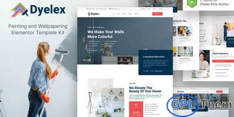 Dyelex – Painting & Wallpapering Service Elementor Template Kit Dyelex is a modern and professional Elementor Template Kit designed for painting and wallpapering service companies, handymen, wall repair services, and home improvement businesses. With its clean, unique design, Dyelex provides a fully responsive and retina-ready layout that ensures your website looks perfect on all devices.
