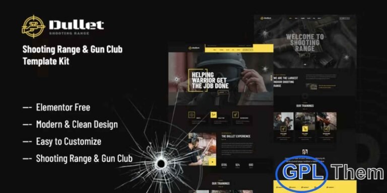 Dullet – Shooting Range & Gun Club Elementor Template Kit Dullet is a sleek and modern Elementor Template Kit designed for shooting ranges, gun clubs, hunting clubs, shooting schools, firearm training, and gun-related activities. With its dark, professional design, Dullet effectively showcases your services, courses, and club events.