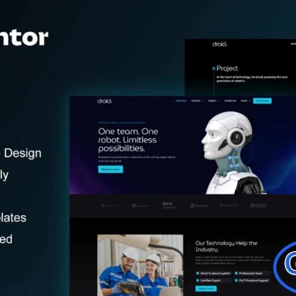 Droid – Robotics & Technology Services Elementor Template Kit Droid is a sleek and modern Elementor Template Kit designed for robotics, technology, and IT service companies. Featuring a professional dark-style design, Droid provides a clean and contemporary layout ideal for showcasing products, services, and innovative solutions.