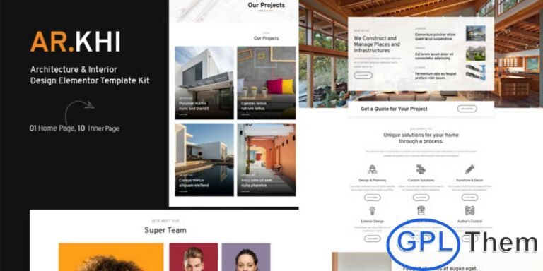 Arkhi – Architecture & Interior Design Elementor Template Kit Arkhi is a premium Elementor Template Kit crafted for architecture firms, interior designers, construction companies, creative studios, and related businesses. With its clean, modern, and professional layout, Arkhi allows you to build a stunning website with ease. Once you import the demo content, you can quickly customize every page using Elementor’s drag-and-drop builder—no coding required.