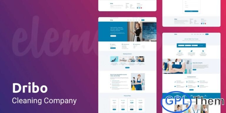Dribo – Cleaning Company Elementor Template Kit Dribo is a modern and professional Elementor Template Kit designed specifically for cleaning companies and home care service businesses. Featuring a fresh, clean, and functional design, Dribo helps you showcase your services in a professional and engaging way.