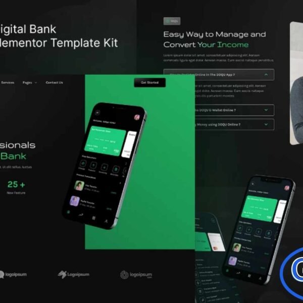 DOQU – Dark Digital Bank & E-Wallet Elementor Template Kit DOQU is a sleek and modern Elementor Template Kit designed for Digital Banking, E-Wallet platforms, Fintech startups, Blockchain services, Cryptocurrency projects, and Financial Technology websites. Featuring a stylish dark UI combined with vibrant gradient elements, this kit delivers a premium and futuristic look ideal for finance-driven digital platforms.