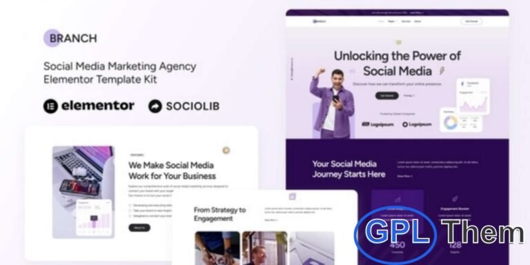 Branch – Social Media Marketing Agency Elementor Template Kit Branch is a modern and creative Elementor Template Kit designed for social media marketing agencies, digital marketers, SEO firms, influencer agencies, and creative portfolios. Built for use with the Elementor Page Builder in WordPress, Branch helps you create a professional and engaging website effortlessly.