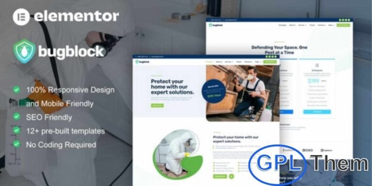 BugBlock – Pest Control Service Elementor Template Kit BugBlock is a professional Elementor Template Kit designed specifically for pest control and extermination service websites. Ideal for mosquito control, rodent removal, termite treatment, and bed bug control services, this kit helps you build a clean, modern, and fully responsive website with ease.
