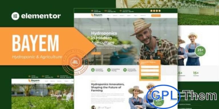 Bayem – Hydroponic & Agriculture Elementor Template Kit Bayem is a modern and eco-friendly Elementor Template Kit designed for hydroponic farms, organic agriculture, aquafarming, and greenhouse businesses. With its unique, clean, and fully responsive design, Bayem helps you build a professional farming website that showcases your sustainable practices and fresh produce beautifully.