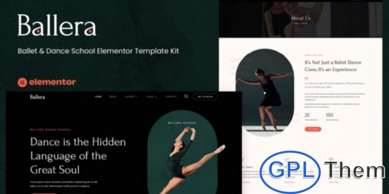 Ballera – Ballet & Dance School Elementor Template Kit Ballera is a graceful and modern Elementor Template Kit designed for ballet academies, dance schools, studios, and performing arts centers. Featuring 12+ beautifully crafted pages and 14+ elegant templates, Ballera helps you create a professional and inspiring website effortlessly.
