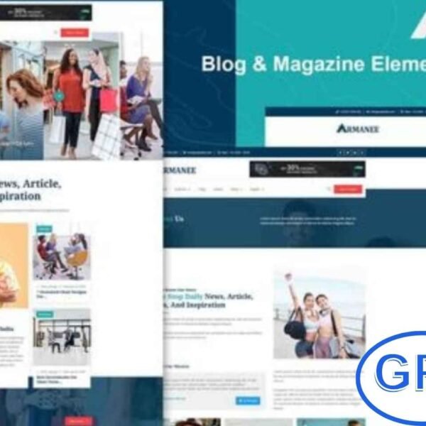 Armanee – Blog & Magazine Elementor Pro Template Kit Armanee is a modern and versatile Elementor Pro Template Kit perfect for creating professional blogs, online magazines, news portals, and publishing websites. Designed with a clean and elegant layout, this kit includes 20+ pre-built pages that ensure your content stands out beautifully on all devices.