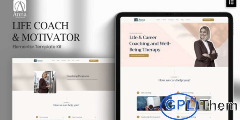 Anna – Life Coach & Motivator Elementor Template Kit Anna is a modern, elegant, and fully responsive Elementor Template Kit crafted for Life Coaches, Motivators, and Personal Development experts. Perfect for creating a professional WordPress website without any coding, Anna helps you showcase your coaching programs and services beautifully.
