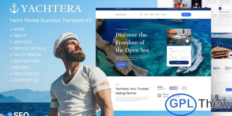 Yachtera – Yacht Club & Boat Rental Elementor Template Kit Yachtera is a premium Elementor Template Kit crafted for yacht clubs, boat rental agencies, marine tourism services, and luxury nautical experiences. Designed with elegance and precision, it provides a polished platform to highlight yacht rentals, boating packages, membership plans, and exclusive maritime services.
