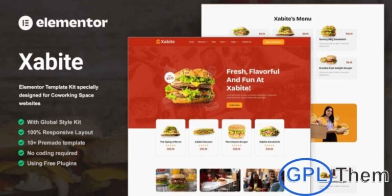 Xabite – Burger & Fast Food Elementor Template Kit Xabite is a dynamic and modern Elementor Template Kit designed specifically for burger shops, fast food restaurants, food delivery services, and dining franchises. Its bold and appetizing layout allows you to showcase menus, combo offers, delivery options, and customer favorites with ease. Fully responsive and visually engaging, Xabite ensures your website looks delicious on every device.