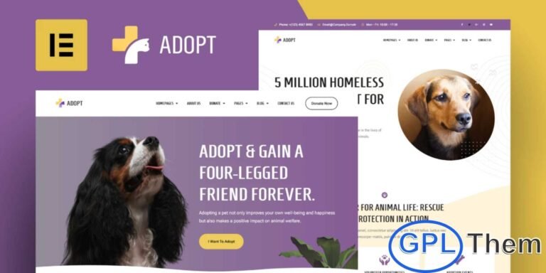 Adopt – Adoption Service & Charity Elementor Template Kit Adopt is a professional and modern Elementor Template Kit designed specifically for animal adoption services, pet rescues, and charity organizations. Built with Elementor Pro, this kit offers a fully responsive and easy-to-customize layout, making it simple to create a polished online presence for your organization.