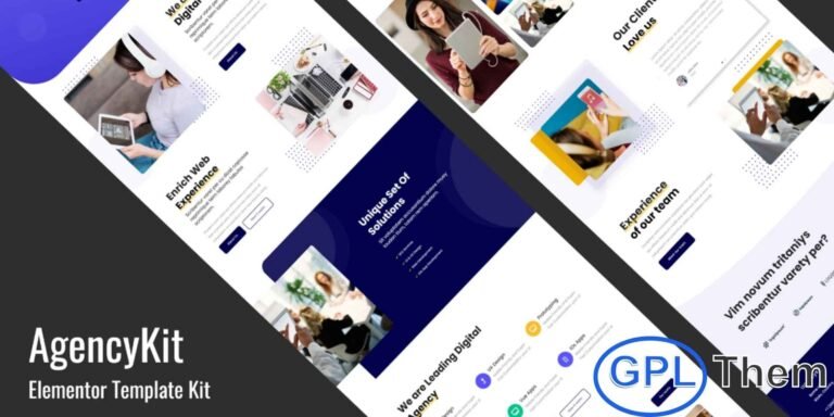 AgencyKit – Portfolio Elementor Template Kit AgencyKit is a sleek and modern Elementor Template Kit designed for creative agencies, freelancers, and professionals who want to showcase their portfolio in a polished and professional manner. With fully responsive layouts and a clean, modern design, AgencyKit makes it easy to highlight projects, services, and client work.