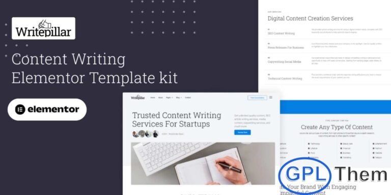 Writepillar – Content Writing Services Elementor Template Kit Writepillar is a modern and clean Elementor Template Kit designed specifically for Content Writers, Bloggers, Authors, Influencers, and all types of copywriting service providers. Built with a sleek, elegant, and highly professional layout, this kit helps you create a polished website that highlights your writing skills and service offerings.