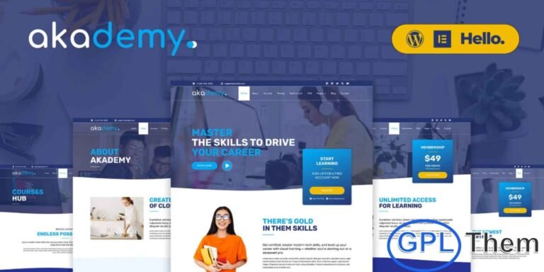 Akademy – Online Courses Elementor Template Kit Akademy is a modern and clean Elementor Template Kit designed specifically for online education, e-learning platforms, digital courses, and training websites. With 26 professionally crafted templates and a unified Global Kit Style, you can quickly build a fully responsive and visually appealing website without any technical skills.