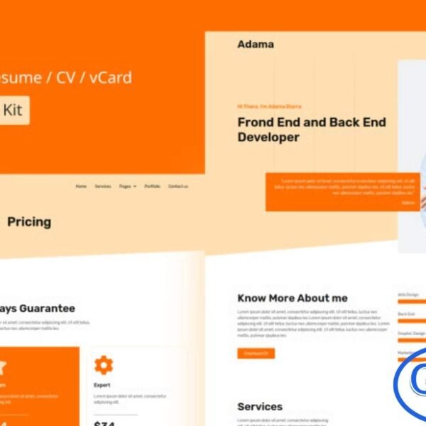 Adama – Personal Portfolio & Resume Elementor Template Kit Adama is a modern and fully responsive Elementor Template Kit designed for personal portfolios, resumes, CVs, and vCard websites. With a clean and professional design enhanced by a vibrant and appealing color palette, Adama is perfect for individuals, freelancers, and agencies looking to showcase their skills, services, and projects.