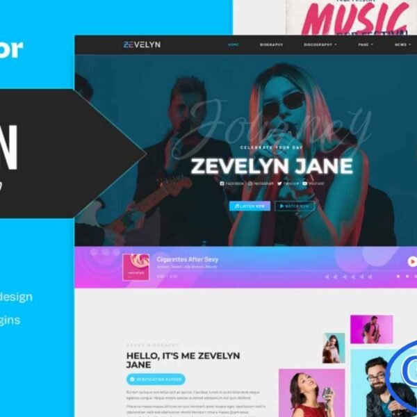 Zevelyn – Music Band & Musician Elementor Template Kit Zevelyn is a modern and dynamic Elementor Template Kit designed specifically for music bands, solo musicians, performers, and music-related brands. With its bold layouts and visually striking design, this kit helps you create a professional online presence to showcase albums, events, tour dates, tracks, and artist profiles.