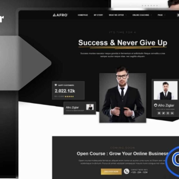 AFRO – Mentorship & Coaching Online Elementor Template Kit AFRO is a modern and fully responsive Elementor Template Kit designed for mentorship programs, online coaching, business consulting, and educational services. With clean, professional, and customizable layouts, AFRO makes it easy to create a polished website for coaches, teachers, mentors, or agencies.