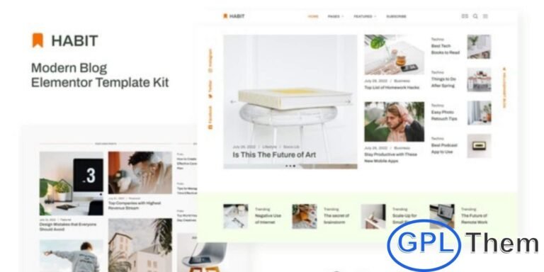Habit – Modern Blog Elementor Template Kit Habit is a sleek and modern Elementor Template Kit designed for bloggers, writers, and content creators who want to build a stunning website effortlessly. With a clean layout and fully responsive design, it ensures your blog looks perfect on all devices. This kit lets you create and edit your pages visually in real time—no coding required.