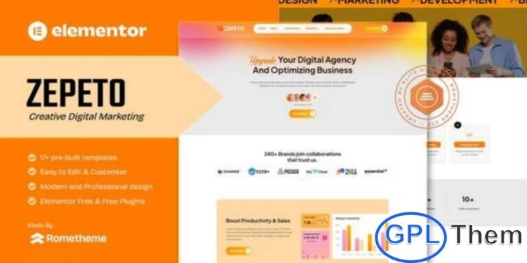 Zepeto – Creative Digital Marketing Elementor Template Kit Zepeto is a modern and professional Elementor Template Kit designed for Creative Digital Marketing agencies, SEO companies, branding studios, and online advertising services. With its clean layout and fully responsive design, this kit helps you build a high-performing website that showcases your digital expertise.